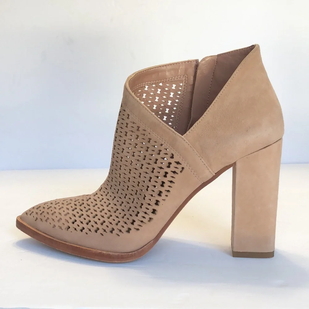 Vince Camuto Lorna Blush Side Asymmetrical Pointed Toe Block Heel Leather Boots